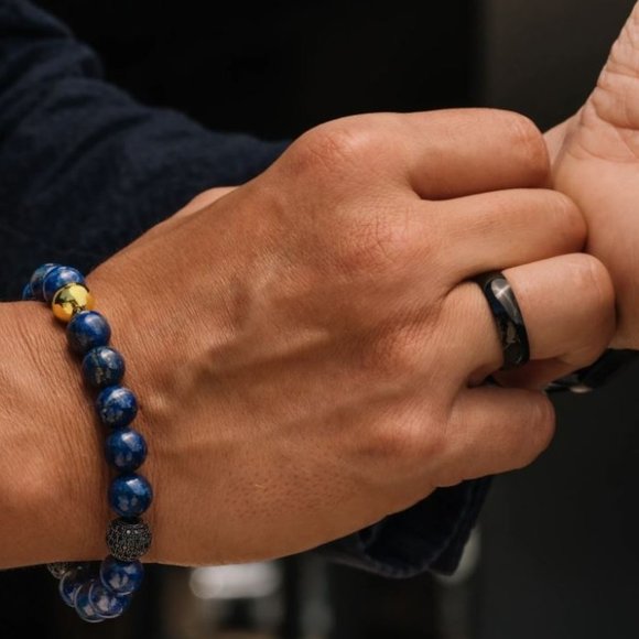 10mm Blue Lapis Lazuli with CZ Black Crystal Ball Stretch Bracelet - Picture 5 of 9